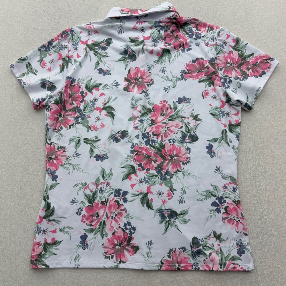 Bad Birdie Womens S Core Polo Shirt Spring Showers Floral Golf Tennis UPF 50+ - Picture 4 of 4